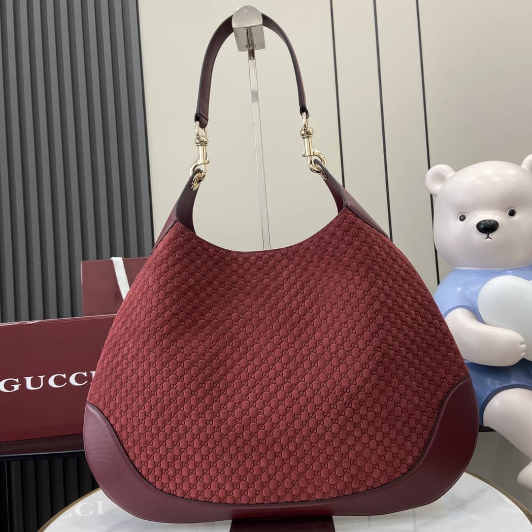 Gucci B GG Suede Embossed Large Red Hobo Bag_1_163486 Gucci B GG Suede Embossed Large Red Hobo Bag