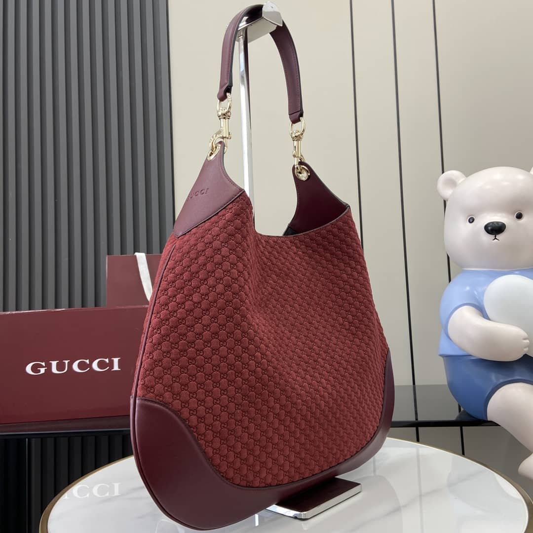 Gucci B GG Suede Embossed Large Red Hobo Bag_2_163486 Gucci B GG Suede Embossed Large Red Hobo Bag