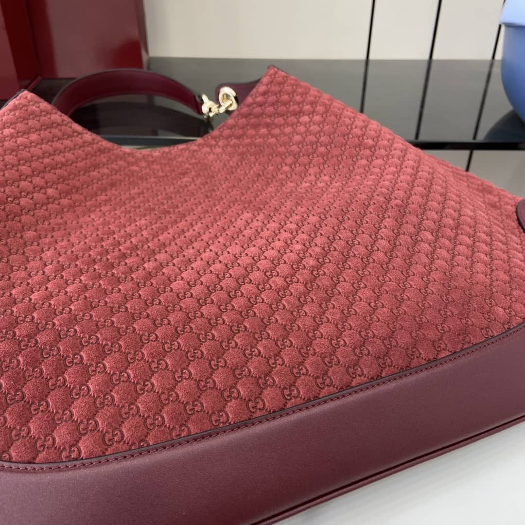 Gucci B GG Suede Embossed Large Red Hobo Bag_6_163486 Gucci B GG Suede Embossed Large Red Hobo Bag