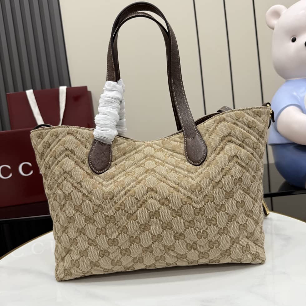 Gucci Marmont GG Canvas Medium Sand Brown Tote_1_163536 Gucci Marmont GG Canvas Medium Sand Brown Tote