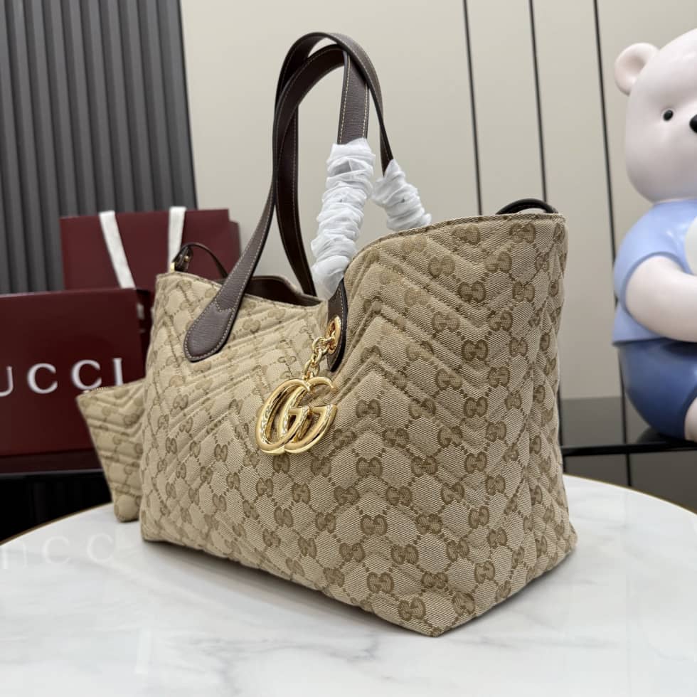 Gucci Marmont GG Canvas Medium Sand Brown Tote_2_163536 Gucci Marmont GG Canvas Medium Sand Brown Tote