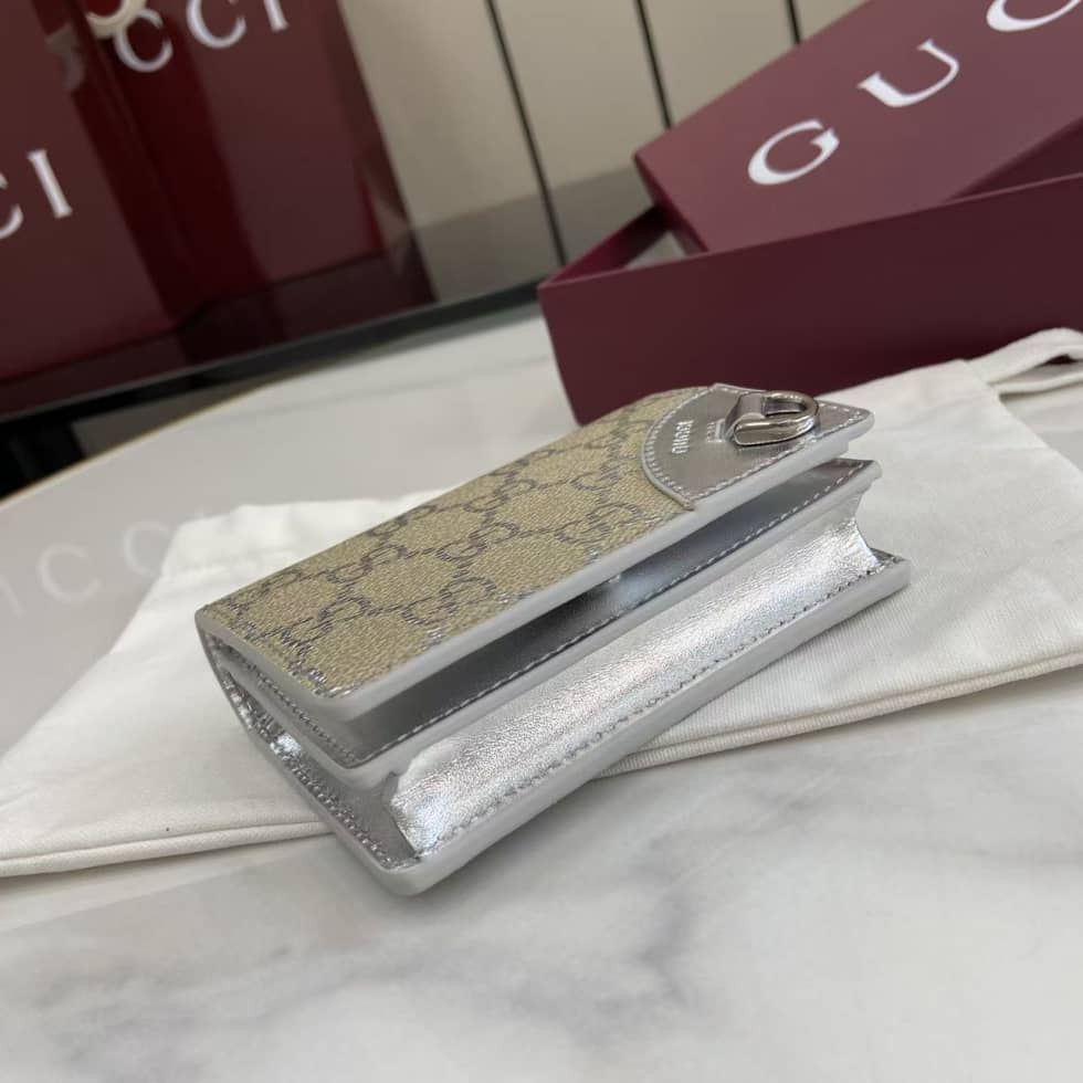 Gucci GG Emblem Small Beige Silver Wallet 820692_3_163556 Gucci GG Emblem Small Beige Silver Wallet 820692