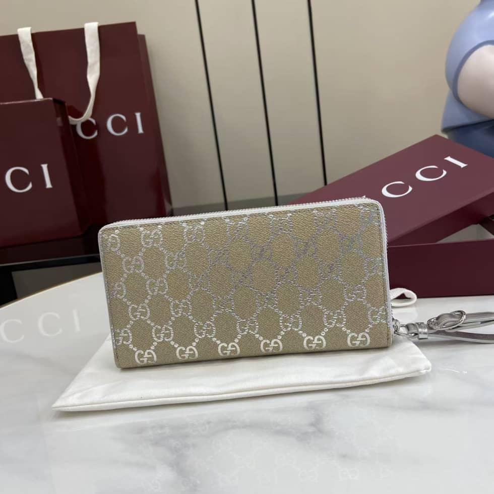 Gucci GG Emblem Beige Silver Zip Around Long Wallet_1_163566 Gucci GG Emblem Beige Silver Zip Around Long Wallet