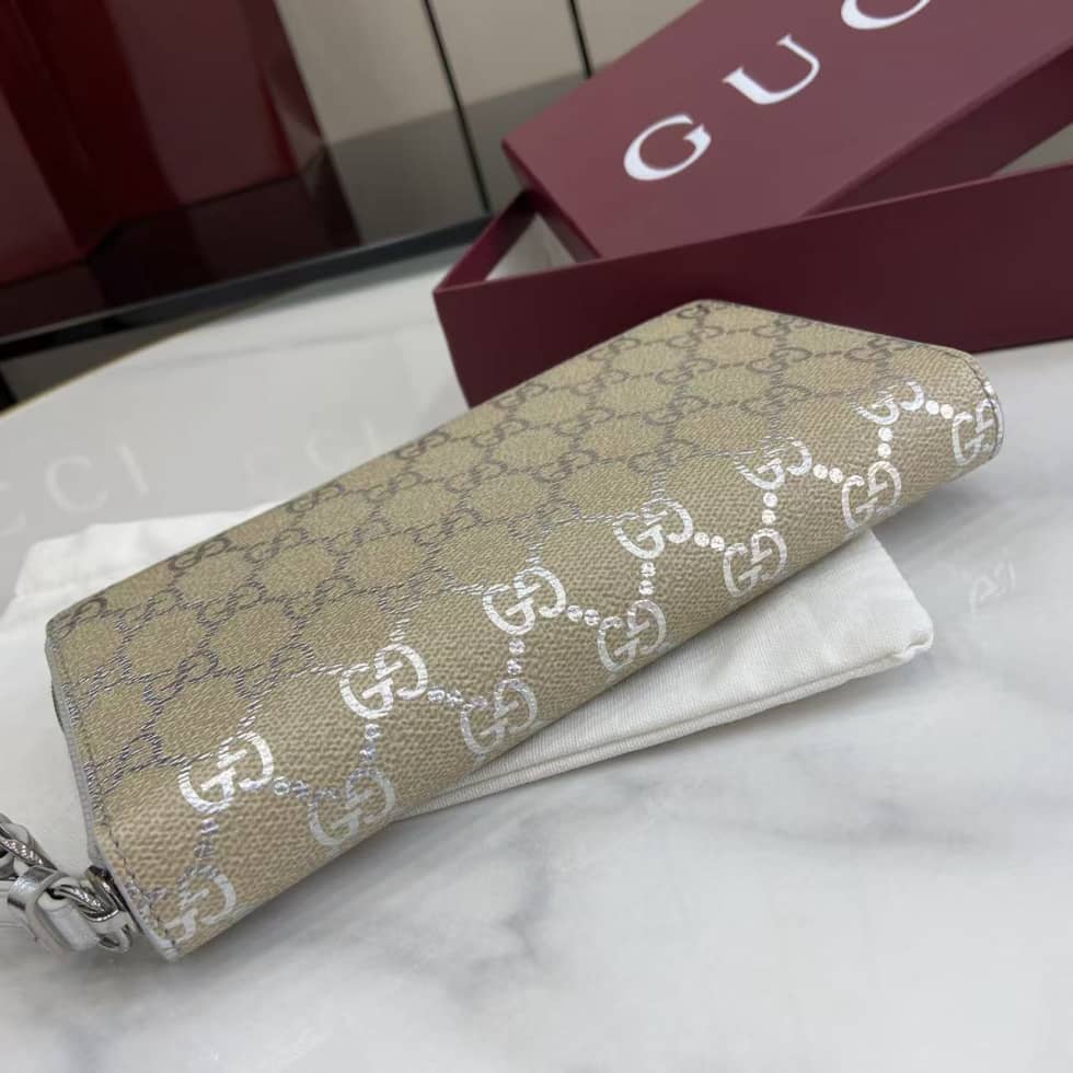 Gucci GG Emblem Beige Silver Zip Around Long Wallet_4_163566 Gucci GG Emblem Beige Silver Zip Around Long Wallet