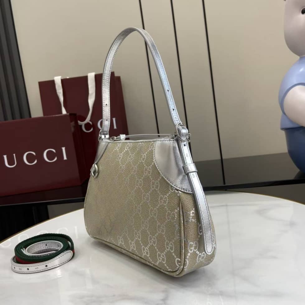 Gucci GG Emblem Small Beige Silver Shoulder Bag_2_163586 Gucci GG Emblem Small Beige Silver Shoulder Bag