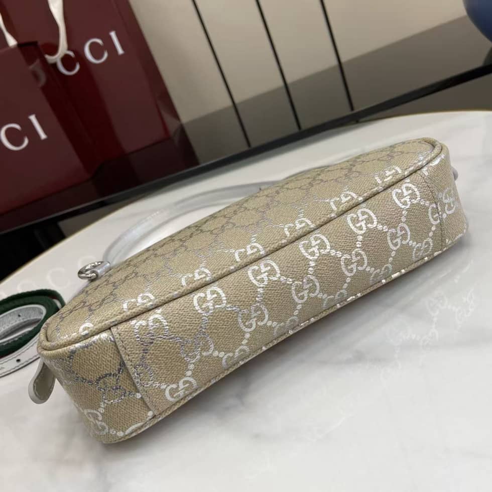 Gucci GG Emblem Small Beige Silver Shoulder Bag_3_163586 Gucci GG Emblem Small Beige Silver Shoulder Bag
