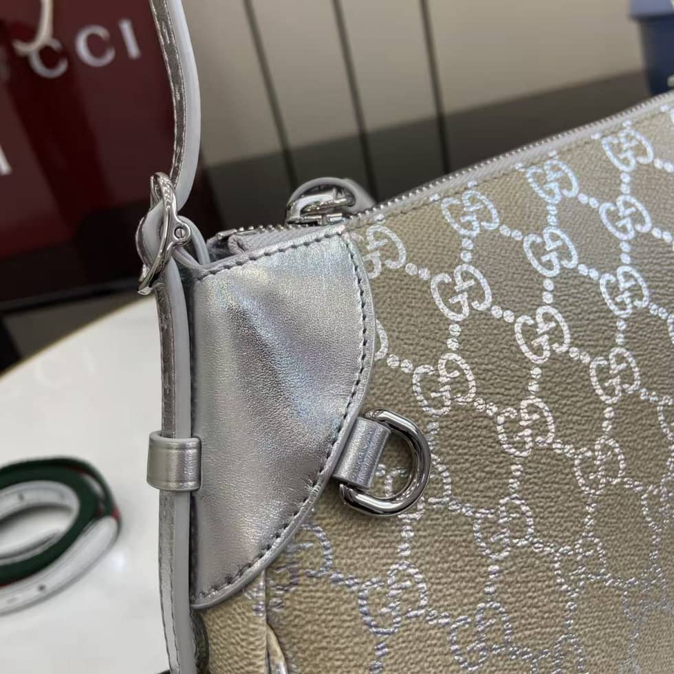Gucci GG Emblem Small Beige Silver Shoulder Bag_4_163586 Gucci GG Emblem Small Beige Silver Shoulder Bag