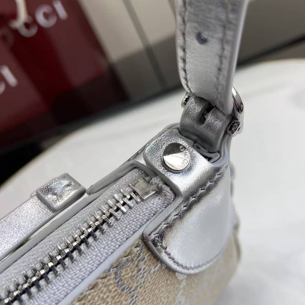 Gucci GG Emblem Small Beige Silver Shoulder Bag_6_163586 Gucci GG Emblem Small Beige Silver Shoulder Bag