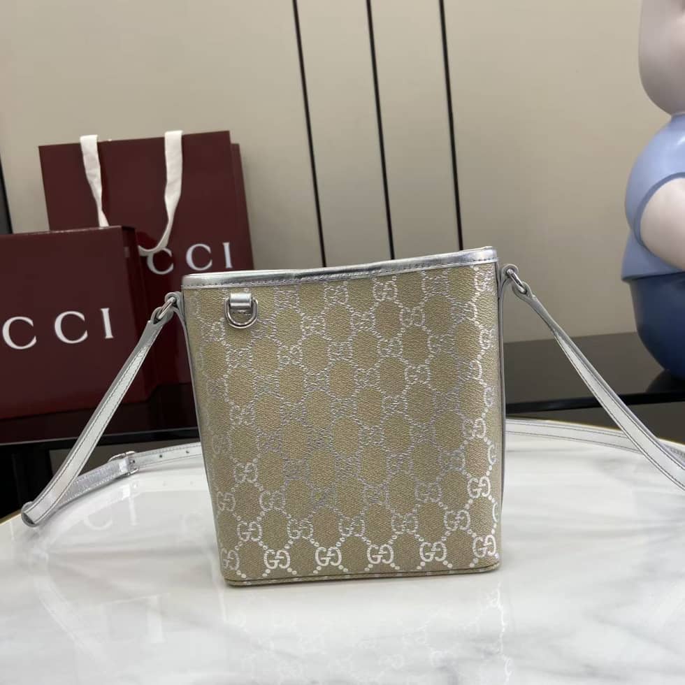 Gucci GG Emblem Nano Beige Silver Bucket Bag_10_163596 Gucci GG Emblem Nano Beige Silver Bucket Bag