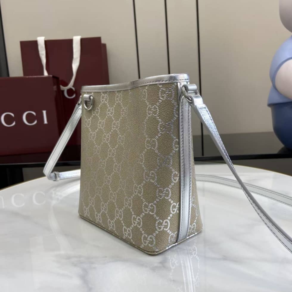 Gucci GG Emblem Nano Beige Silver Bucket Bag_2_163596 Gucci GG Emblem Nano Beige Silver Bucket Bag