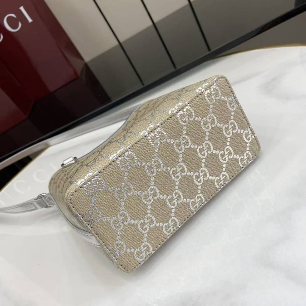 Gucci GG Emblem Nano Beige Silver Bucket Bag_3_163596 Gucci GG Emblem Nano Beige Silver Bucket Bag