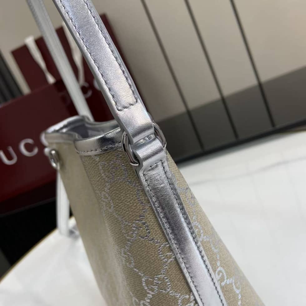 Gucci GG Emblem Nano Beige Silver Bucket Bag_5_163596 Gucci GG Emblem Nano Beige Silver Bucket Bag