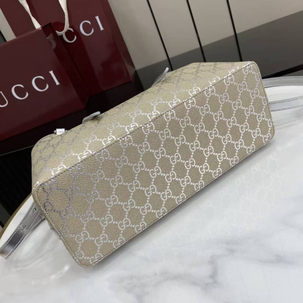 Gucci GG Emblem Medium Beige Silver Tote Bag_3_163626 Gucci GG Emblem Medium Beige Silver Tote Bag