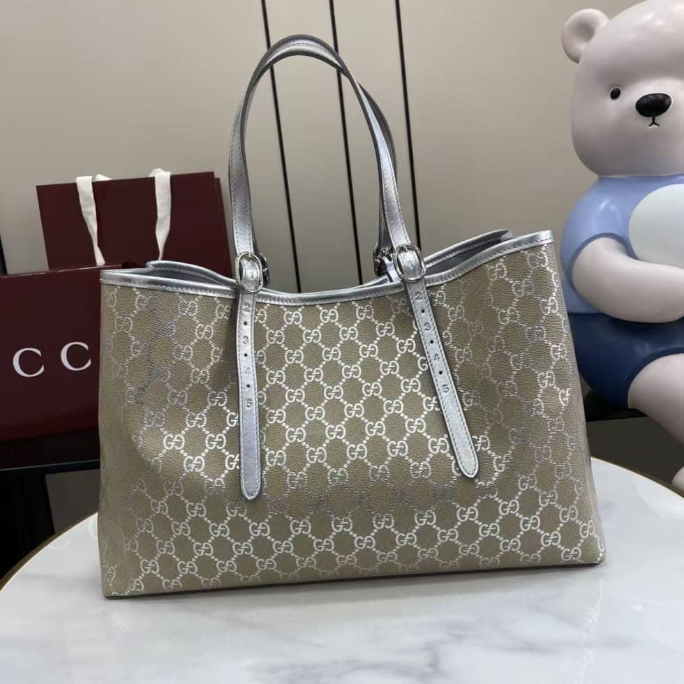 Gucci GG Emblem Large Beige Silver Tote Bag_1_163636 Gucci GG Emblem Large Beige Silver Tote Bag