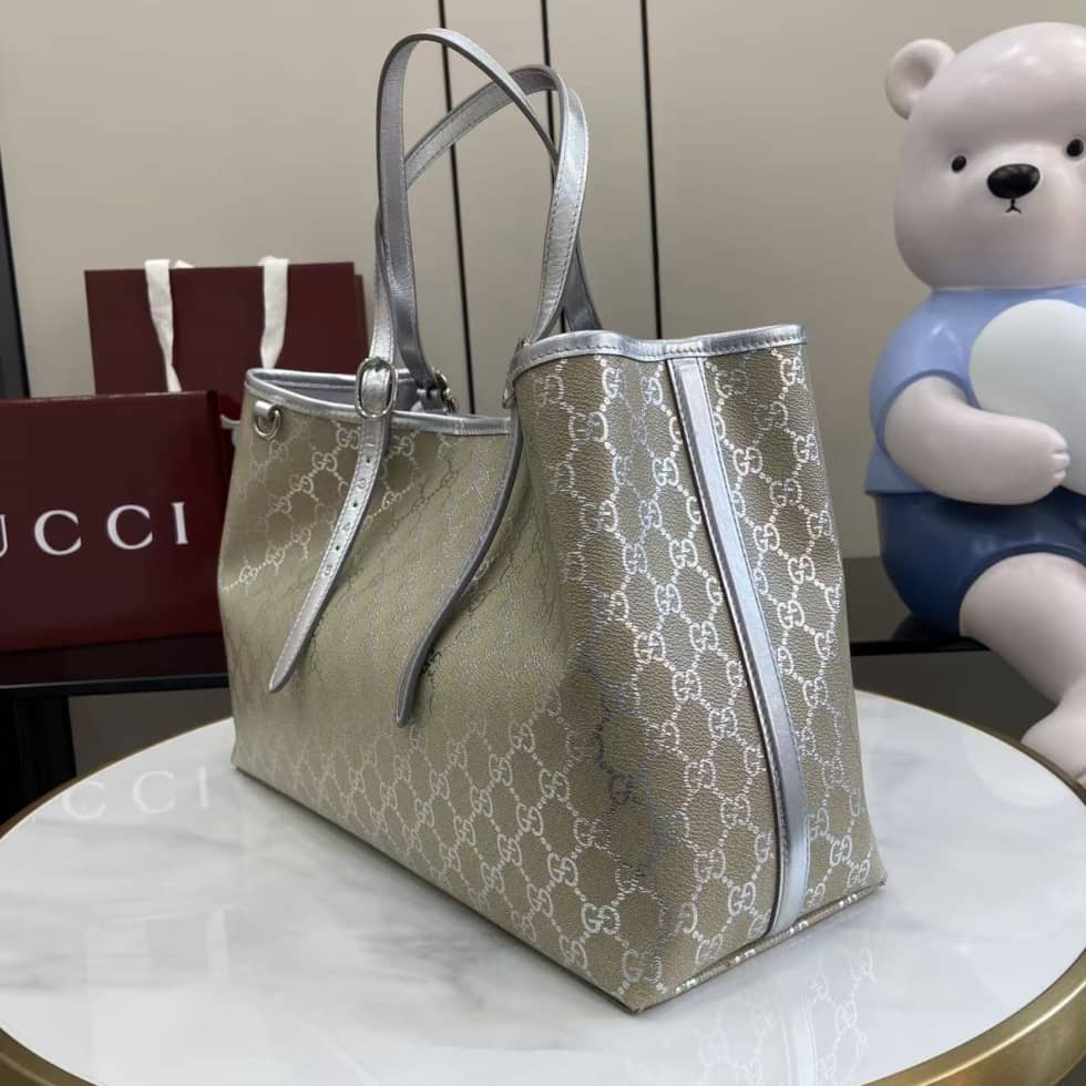 Gucci GG Emblem Large Beige Silver Tote Bag_2_163636 Gucci GG Emblem Large Beige Silver Tote Bag