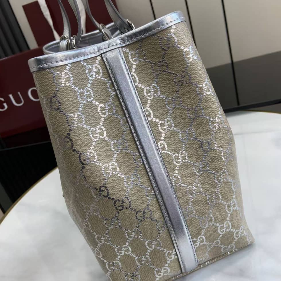 Gucci GG Emblem Large Beige Silver Tote Bag_6_163636 Gucci GG Emblem Large Beige Silver Tote Bag