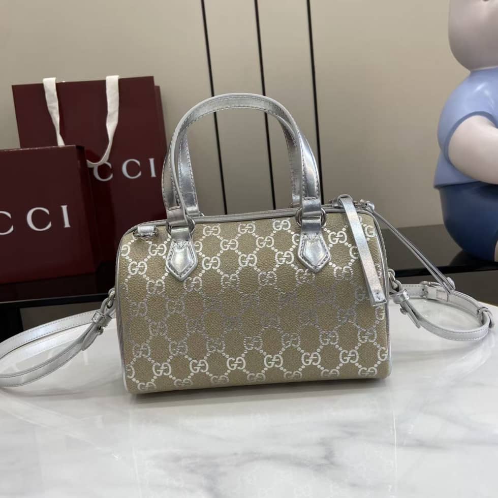 Gucci GG Emblem Small Beige Silver Boston Bag_10_163646 Gucci GG Emblem Small Beige Silver Boston Bag