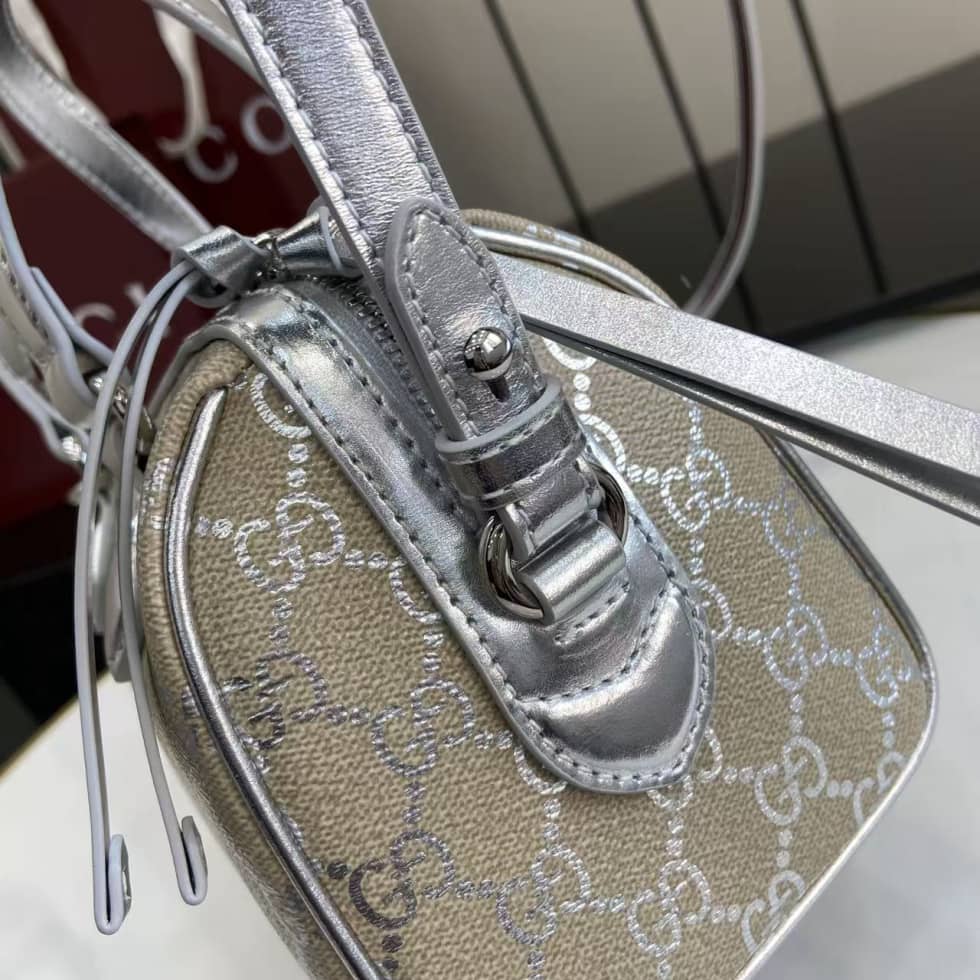 Gucci GG Emblem Small Beige Silver Boston Bag_6_163646 Gucci GG Emblem Small Beige Silver Boston Bag