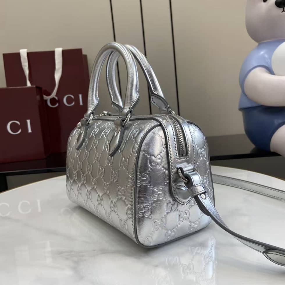 Gucci GG Emblem Small Silver Boston Bag 848889_2_163656 Gucci GG Emblem Small Silver Boston Bag 848889