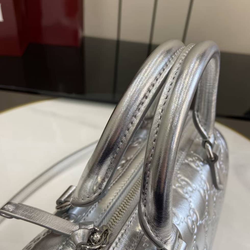 Gucci GG Emblem Small Silver Boston Bag 848889_3_163656 Gucci GG Emblem Small Silver Boston Bag 848889