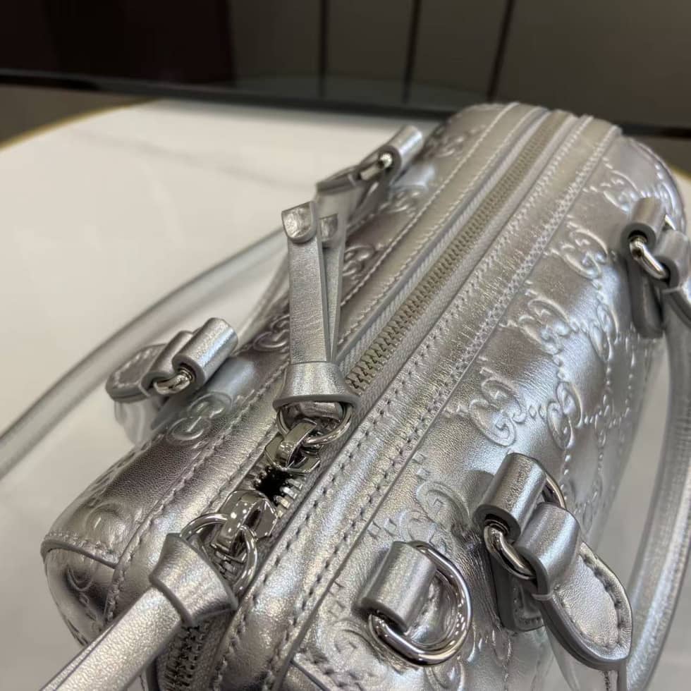 Gucci GG Emblem Small Silver Boston Bag 848889_4_163656 Gucci GG Emblem Small Silver Boston Bag 848889