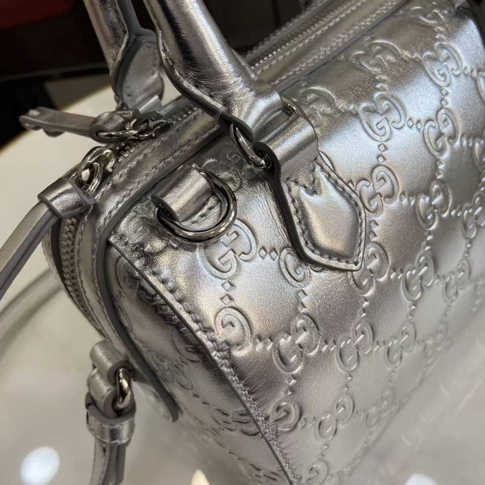 Gucci GG Emblem Small Silver Boston Bag 848889_5_163656 Gucci GG Emblem Small Silver Boston Bag 848889