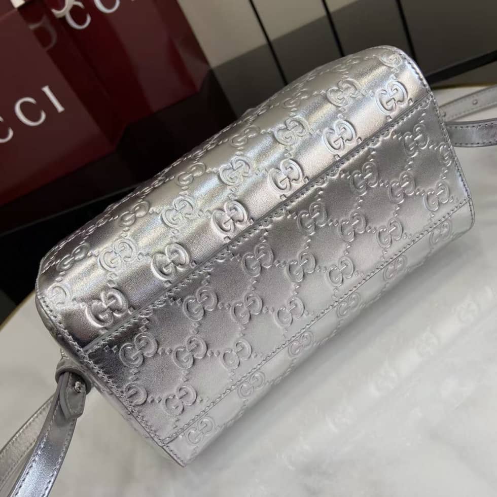 Gucci GG Emblem Small Silver Boston Bag 848889_6_163656 Gucci GG Emblem Small Silver Boston Bag 848889