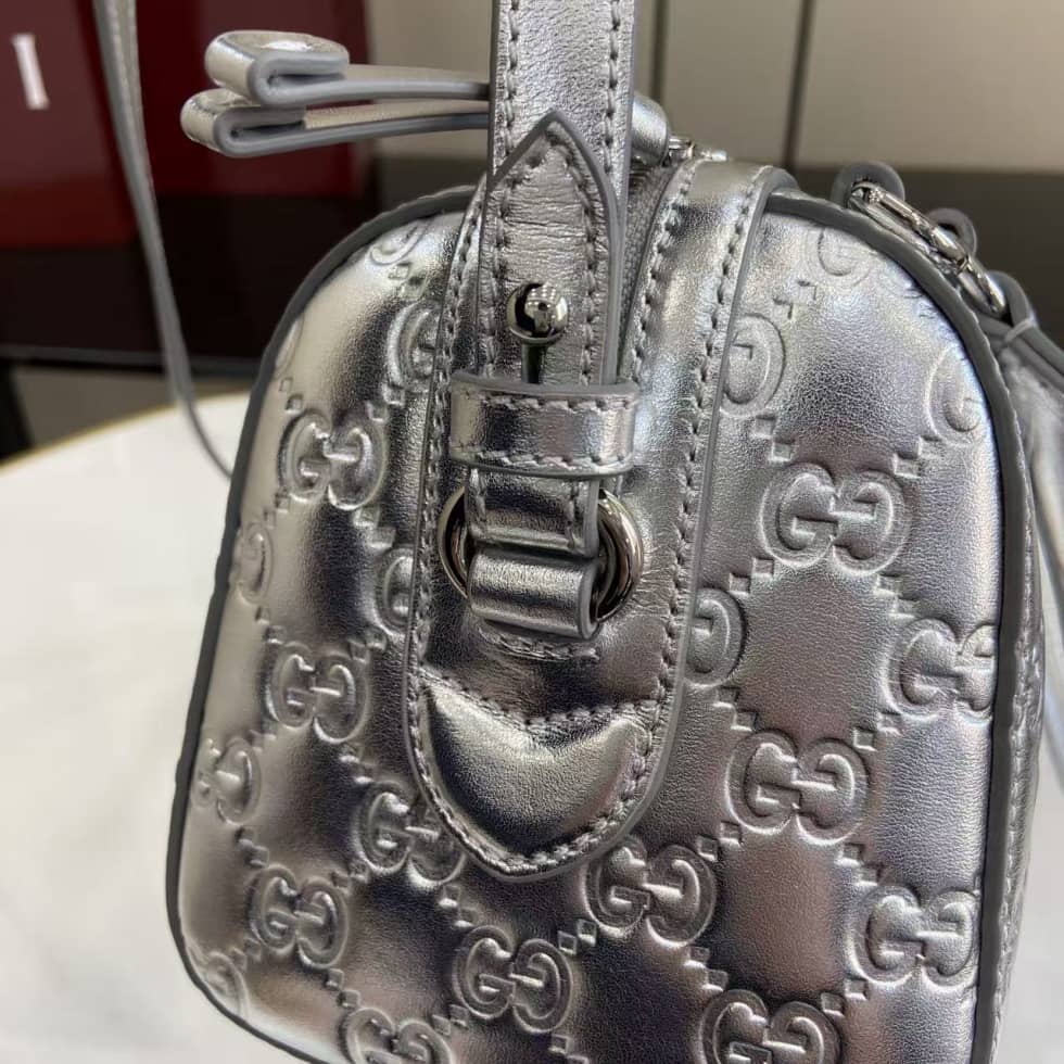 Gucci GG Emblem Small Silver Boston Bag 848889_7_163656 Gucci GG Emblem Small Silver Boston Bag 848889