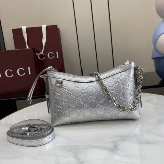 Gucci GG Emblem Small Silver Shoulder Bag 851631