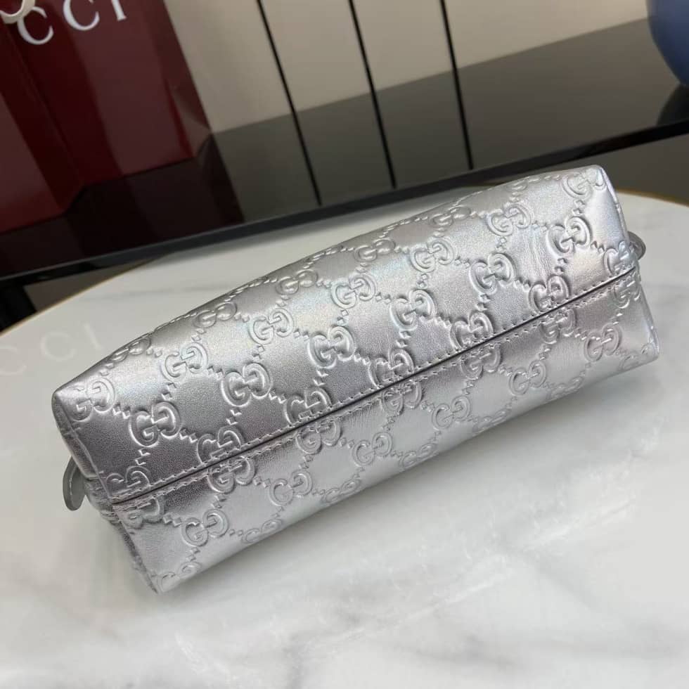 Gucci GG Emblem Small Silver Shoulder Bag 851631_3_163666 Gucci GG Emblem Small Silver Shoulder Bag 851631