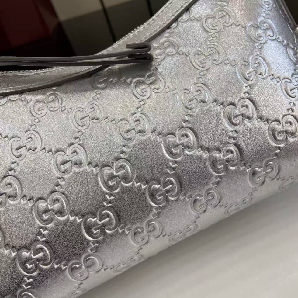 Gucci GG Emblem Small Silver Shoulder Bag 851631_5_163666 Gucci GG Emblem Small Silver Shoulder Bag 851631
