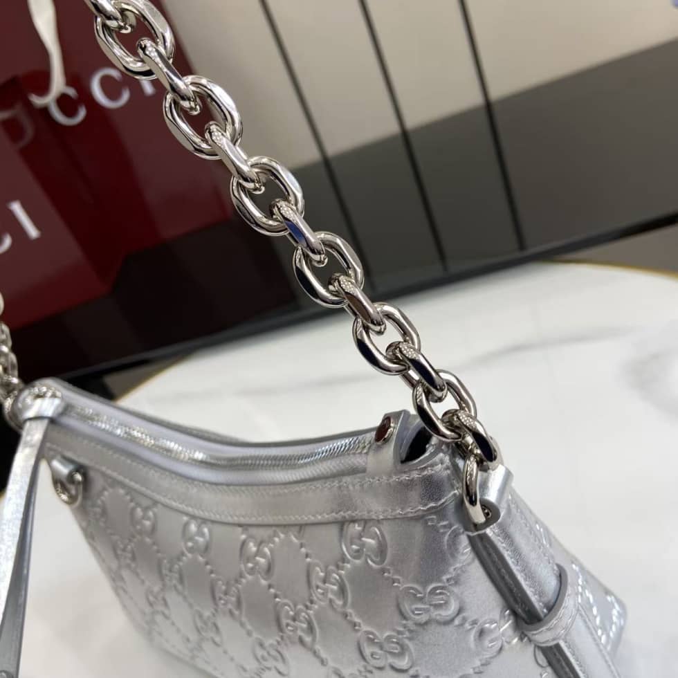 Gucci GG Emblem Small Silver Shoulder Bag 851631_6_163666 Gucci GG Emblem Small Silver Shoulder Bag 851631