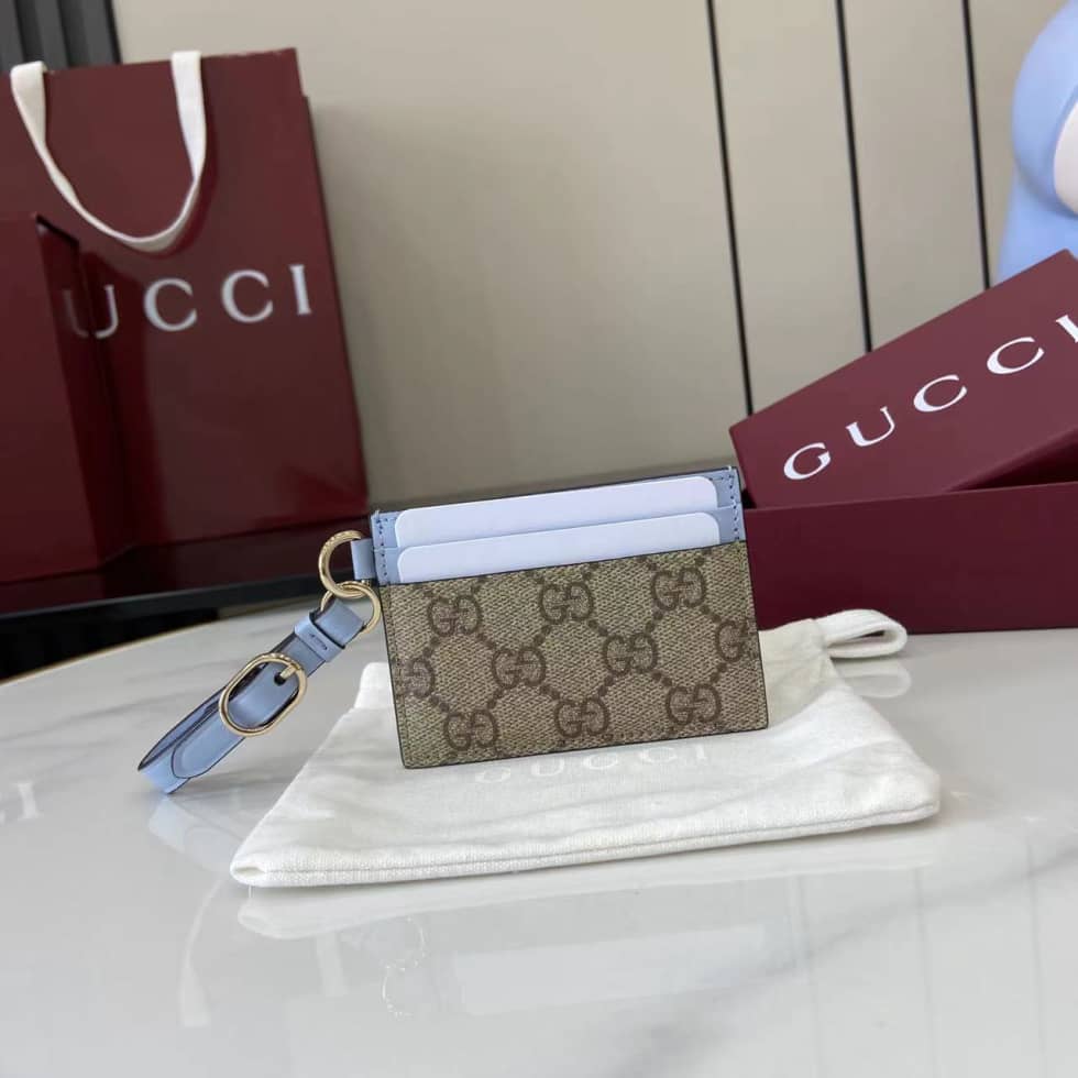Gucci GG Emblem Beige Blue Card Case 819121_10_163676 Gucci GG Emblem Beige Blue Card Case 819121