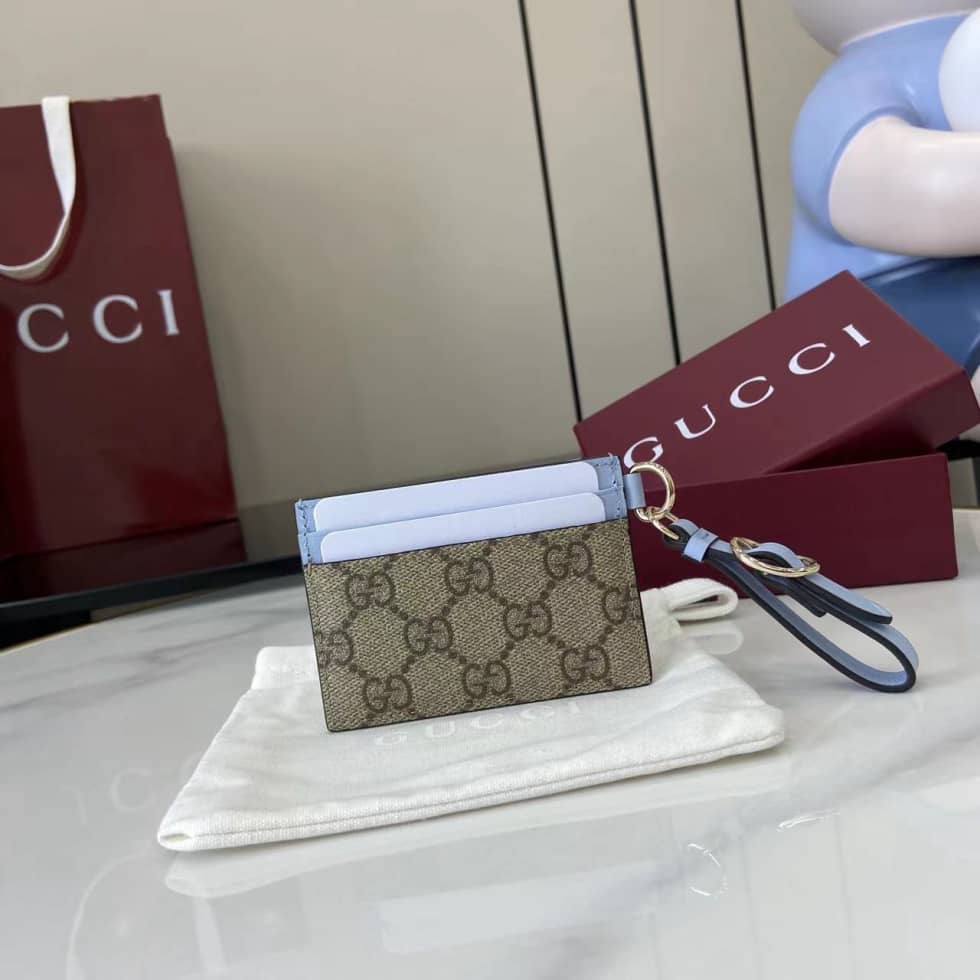 Gucci GG Emblem Beige Blue Card Case 819121_1_163676 Gucci GG Emblem Beige Blue Card Case 819121
