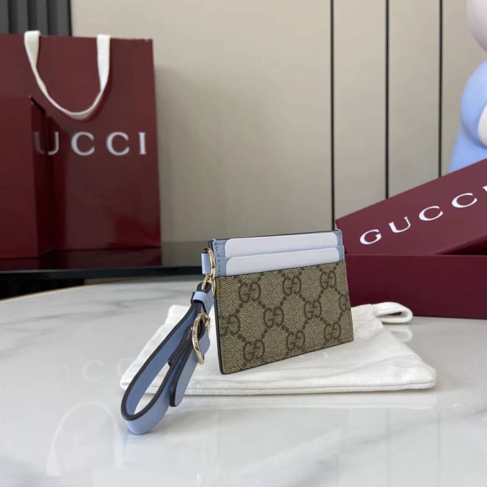 Gucci GG Emblem Beige Blue Card Case 819121_2_163676 Gucci GG Emblem Beige Blue Card Case 819121