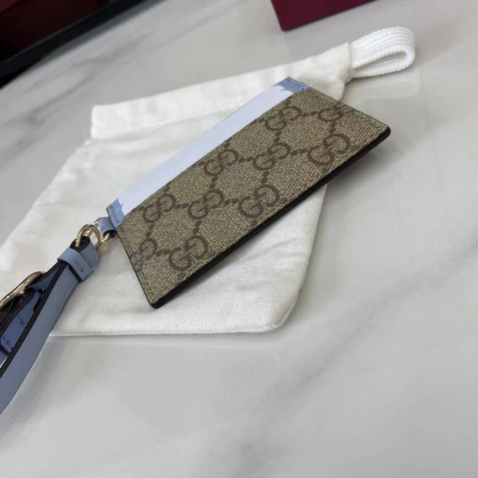 Gucci GG Emblem Beige Blue Card Case 819121_3_163676 Gucci GG Emblem Beige Blue Card Case 819121