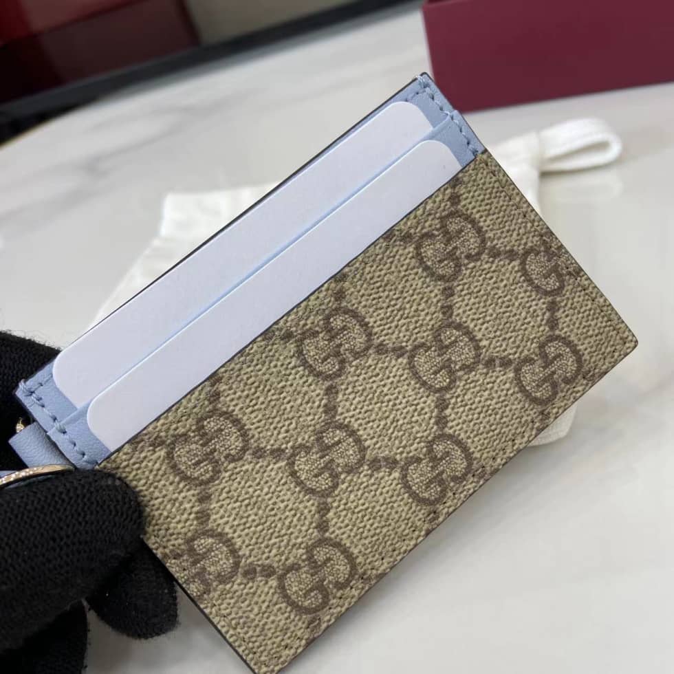 Gucci GG Emblem Beige Blue Card Case 819121_4_163676 Gucci GG Emblem Beige Blue Card Case 819121