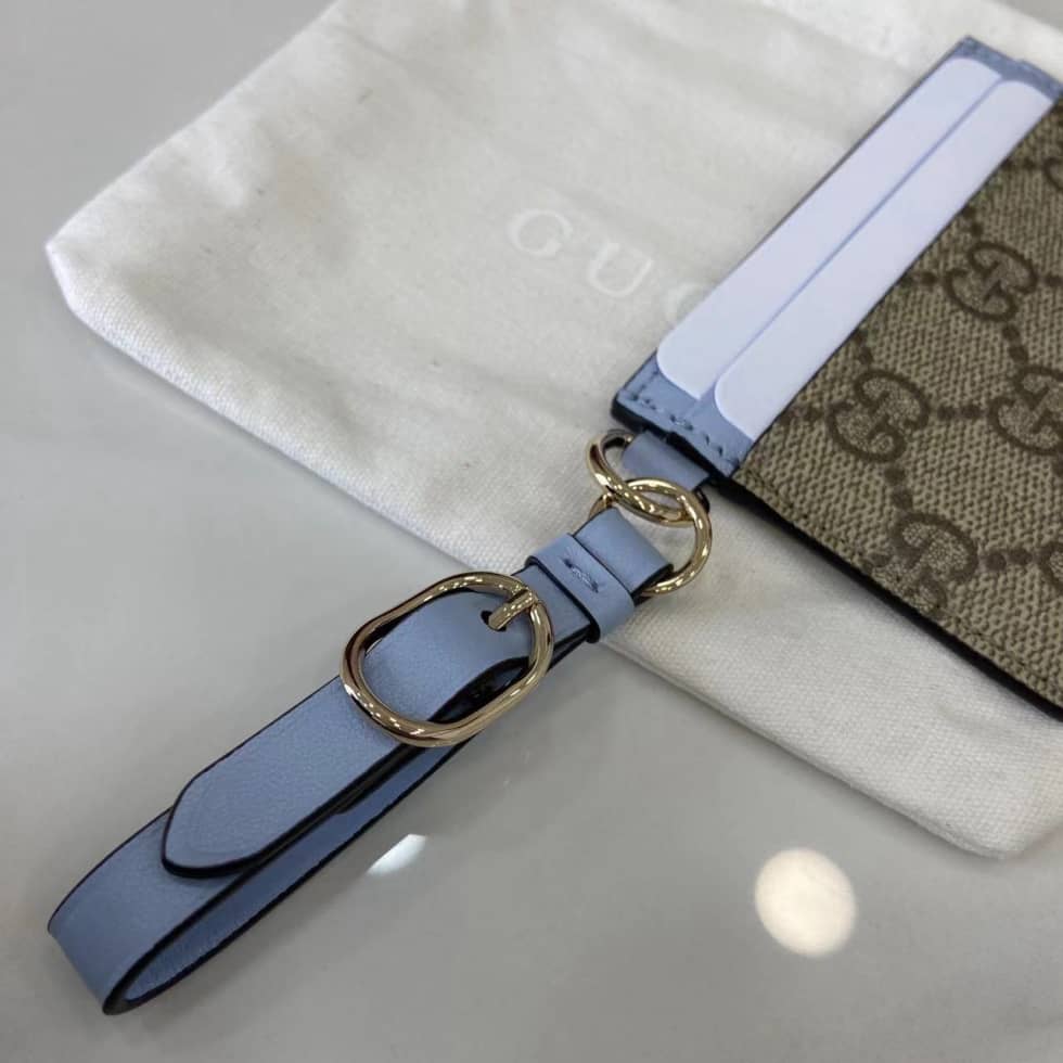 Gucci GG Emblem Beige Blue Card Case 819121_5_163676 Gucci GG Emblem Beige Blue Card Case 819121