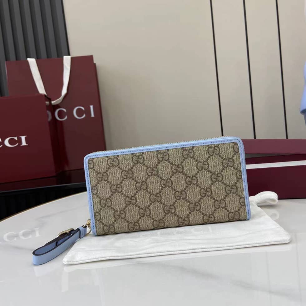 Gucci GG Emblem Beige Blue Zip Around Wallet_10_163686 Gucci GG Emblem Beige Blue Zip Around Wallet