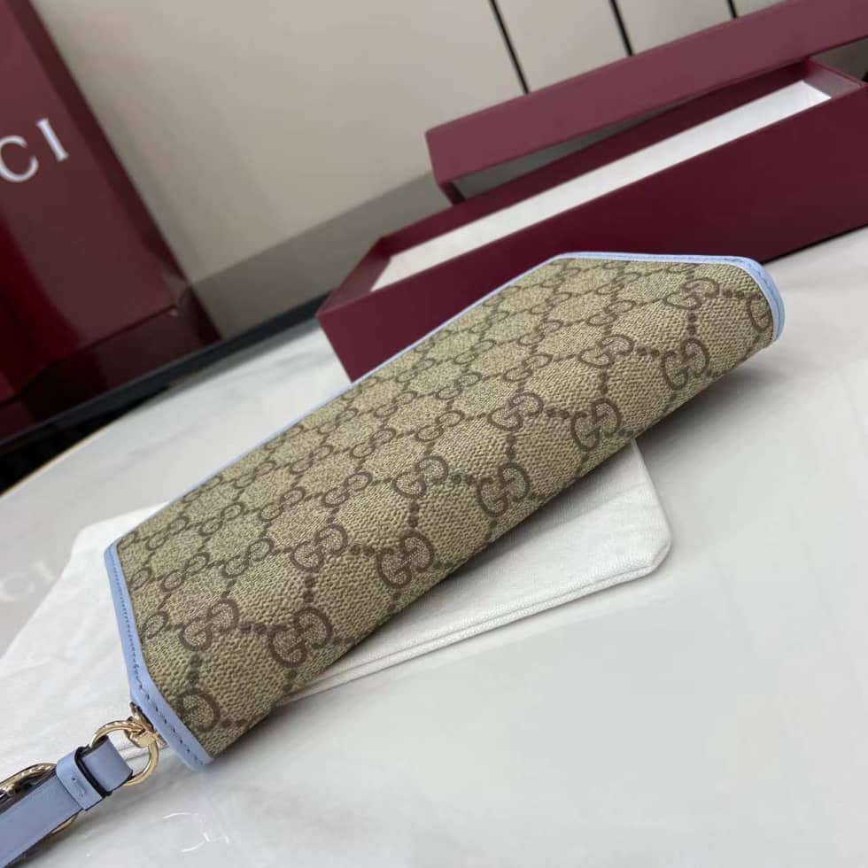 Gucci GG Emblem Beige Blue Zip Around Wallet_3_163686 Gucci GG Emblem Beige Blue Zip Around Wallet