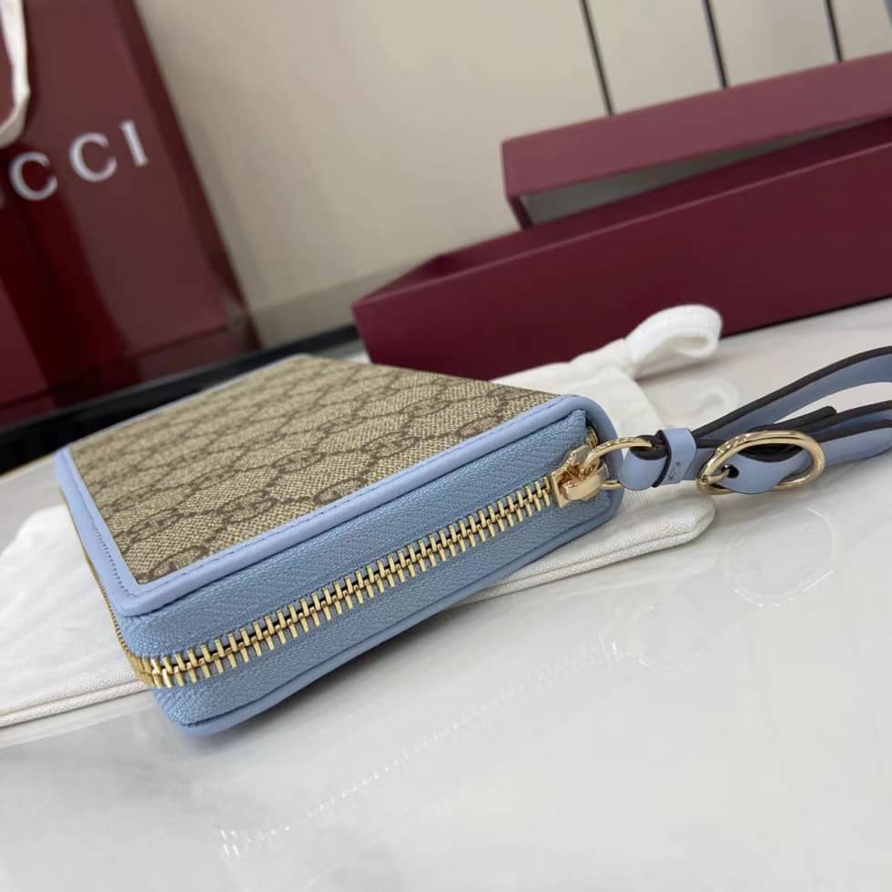 Gucci GG Emblem Beige Blue Zip Around Wallet_4_163686 Gucci GG Emblem Beige Blue Zip Around Wallet
