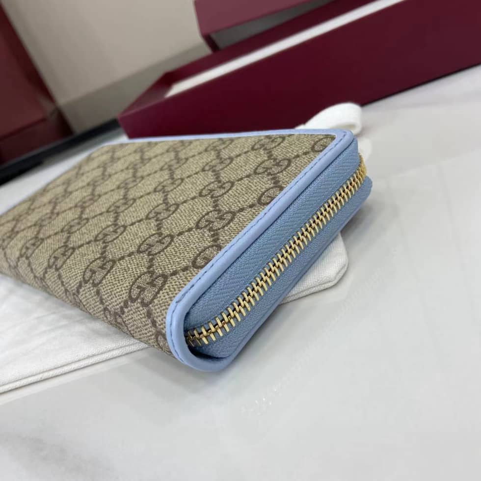 Gucci GG Emblem Beige Blue Zip Around Wallet_5_163686 Gucci GG Emblem Beige Blue Zip Around Wallet