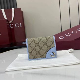 Gucci GG Emblem Small Beige Blue Wallet 820692