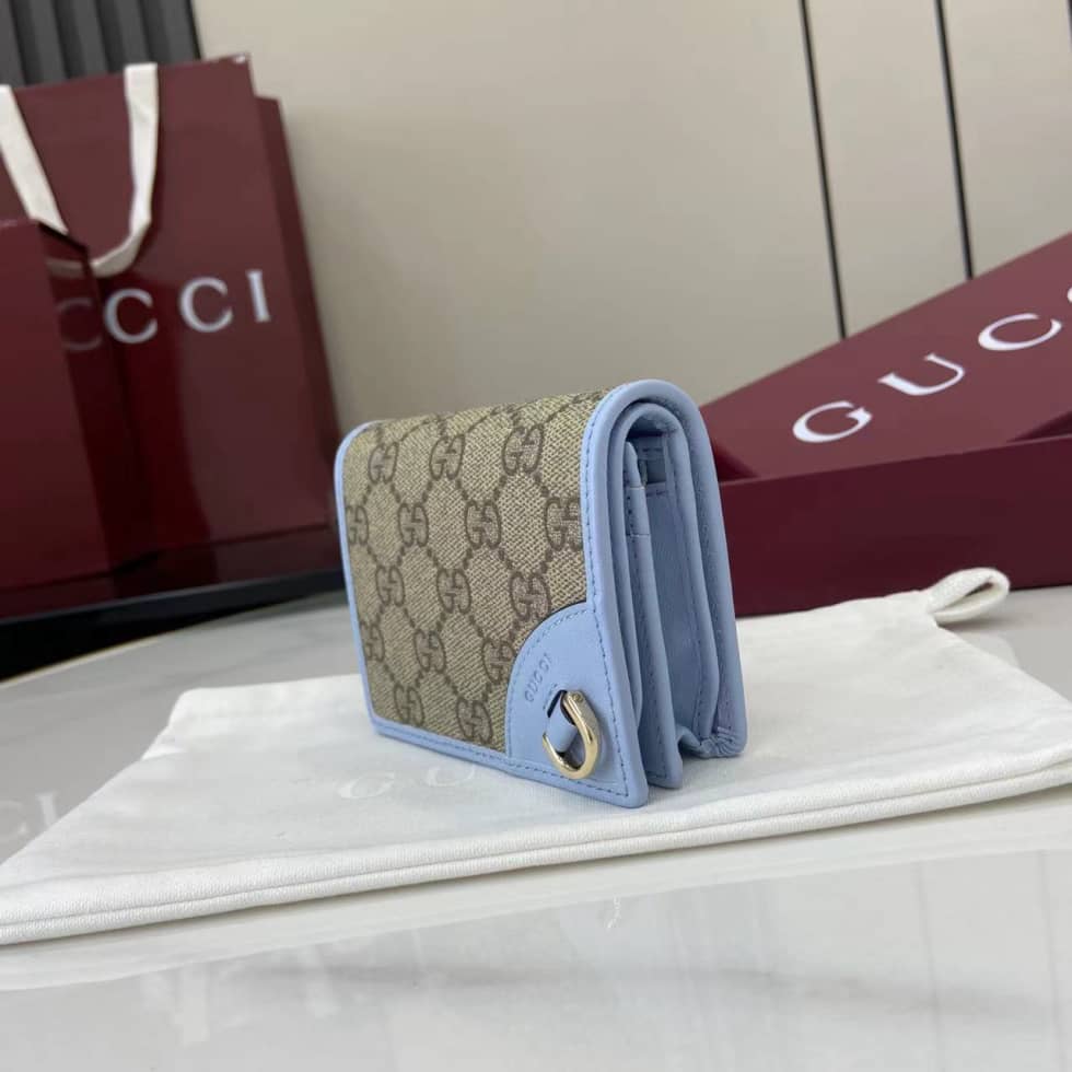 Gucci GG Emblem Small Beige Blue Wallet 820692_3_163696 Gucci GG Emblem Small Beige Blue Wallet 820692