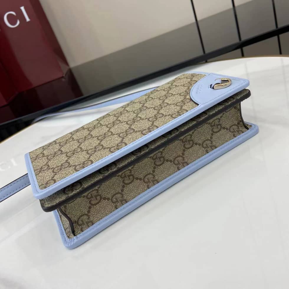 Gucci GG Emblem Beige Blue Wallet with Leather Strap_3_163706 Gucci GG Emblem Beige Blue Wallet with Leather Strap