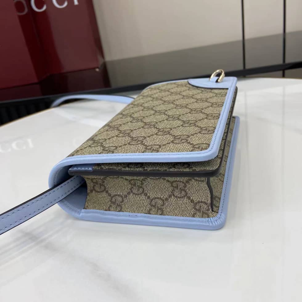 Gucci GG Emblem Beige Blue Wallet with Leather Strap_4_163706 Gucci GG Emblem Beige Blue Wallet with Leather Strap