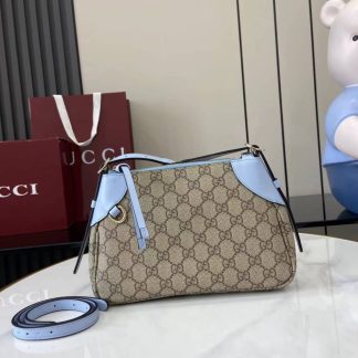 Gucci GG Emblem Small Beige Blue Bag 815218