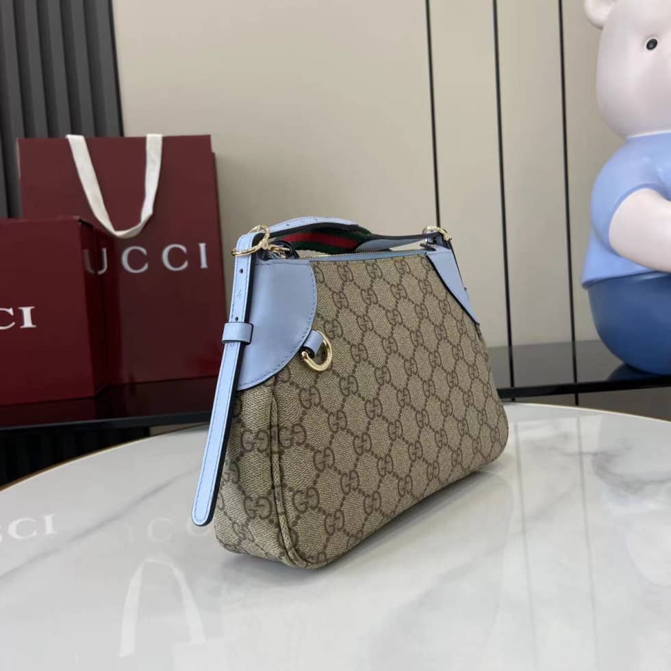 Gucci GG Emblem Small Beige Blue Bag 815218_2_163726 Gucci GG Emblem Small Beige Blue Bag 815218