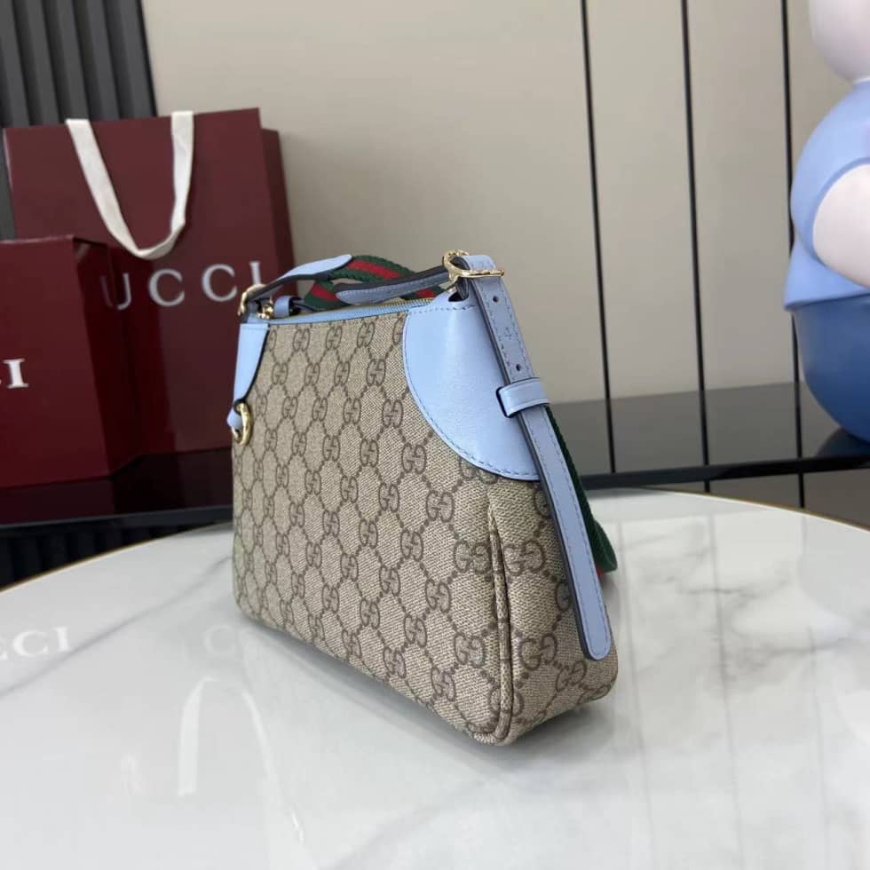Gucci GG Emblem Small Beige Blue Bag 815218_3_163726 Gucci GG Emblem Small Beige Blue Bag 815218