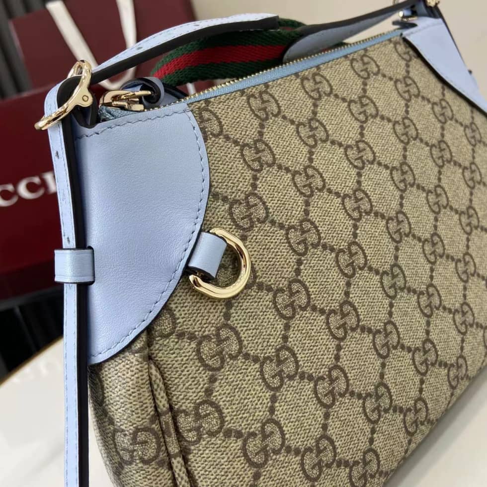 Gucci GG Emblem Small Beige Blue Bag 815218_5_163726 Gucci GG Emblem Small Beige Blue Bag 815218